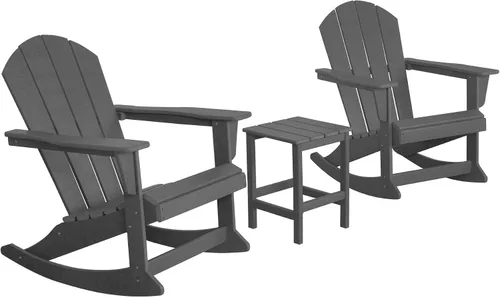 Miniatura 10 de WestinTrends Malibu - Juego de 3 sillas mecedoras Adirondack de polietileno para exteriores y patio con mesa auxiliar (2 plazas), color gris