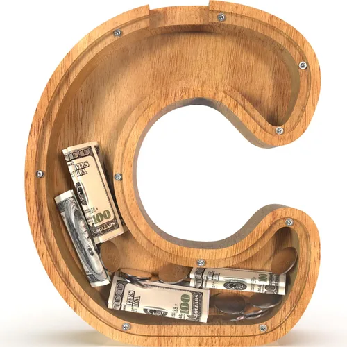 Miniatura 16 de Alcancía para niños y niñas, alcancía grande de madera personalizada con diseño recortado, bancos de monedas con letras del alfabeto, caja de ahorro
