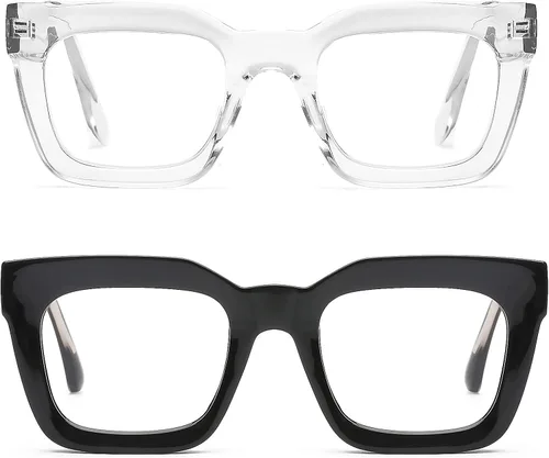 Miniatura 14 de AQWANO Stylish Blue Light Reading Glasses Women Men, Fashion Oversized Square Designer Readers Computer Eyeglasses Púrpura - Metal incorporado
