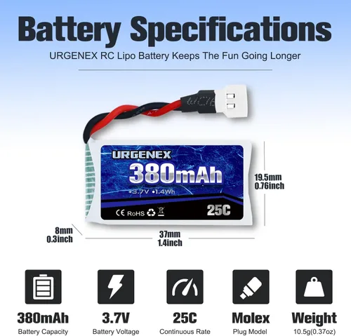 Miniatura 2 de 5 unids 3.7 V 380 mAh Drone batería 25C 1S Lipo batería con cargador 5in1 para SYMA Q11 AT-96 TR-C385 TR-P51 TR-F22 H99W H31 H6C H98 Holy Stone