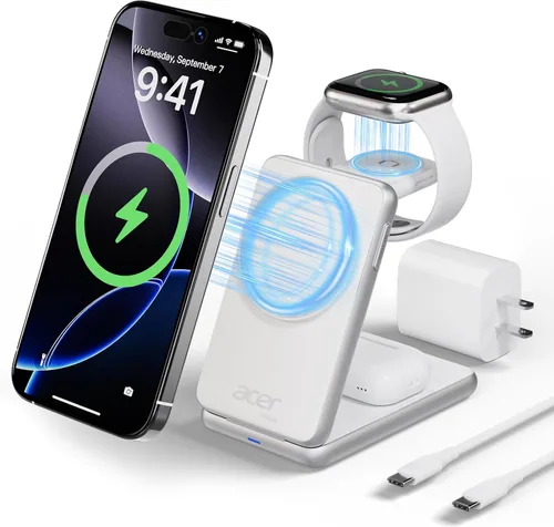 Miniatura 10 de Estación de carga 3 en 1 de Acer para iPhone, soporte de cargador inalámbrico, cargador MagSafe rápido de 15W para iPhone 17 16 15 14 13 12 Series