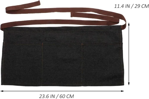 Miniatura 7 de Toyvian Delantal unisex de medio servicio, delantal corto de mezclilla con 3 bolsillos para trabajo, restaurante, hogar y cocina (negro), 23.6 x