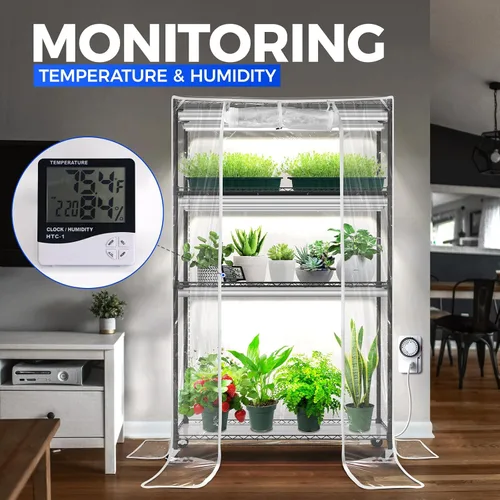 Miniatura 8 de Barrina Luces de cultivo T10 para plantas de interior con soporte + mini invernadero de 4 niveles con luz LED de cultivo para plantas