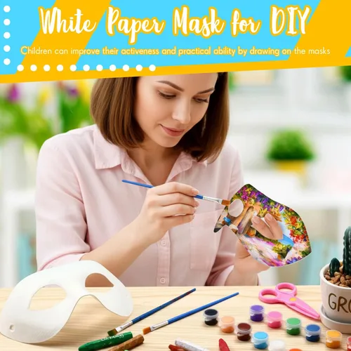 Miniatura 5 de Leyndo 24 máscaras de papel maché de media cara, color blanco, para bricolaje, Mardi Gras, Halloween, fiesta de cosplay (estilo moderno)