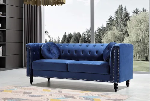 Miniatura 26 de Container Furniture Direct S5370-S Kittleson Velvet Upholstered Modern Chesterfield Sofa with Nailhead Trim, Gray