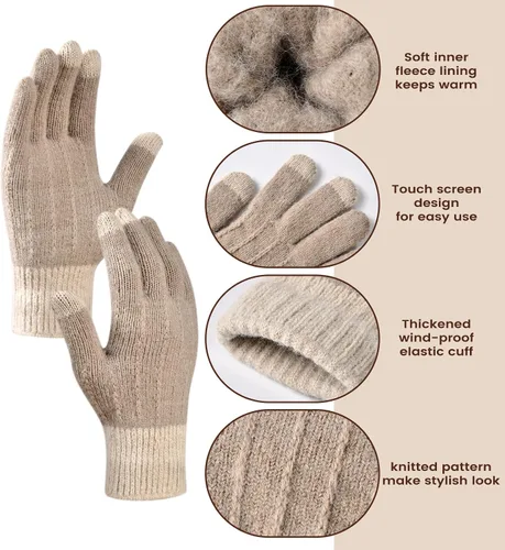 Miniatura 3 de Conjunto de gorro de invierno para mujer + bufanda larga + guantes para pantalla táctil, conjunto de ropa cálida con forro polar de punto