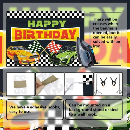 Miniatura 4 de RaceCar - Cartel de feliz cumpleaños de carreras de autos de carreras, decoración temática deportiva, decoración para interiores y exteriores