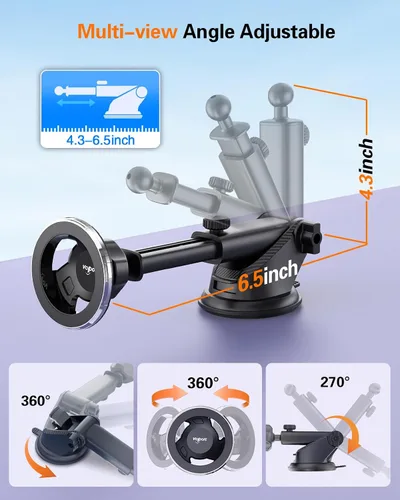 Miniatura 5 de volport Soporte de coche Magsafe [tablero y parabrisas]: soporte magnético universal para teléfono con ventosa giratoria de 360°, soporte móvil