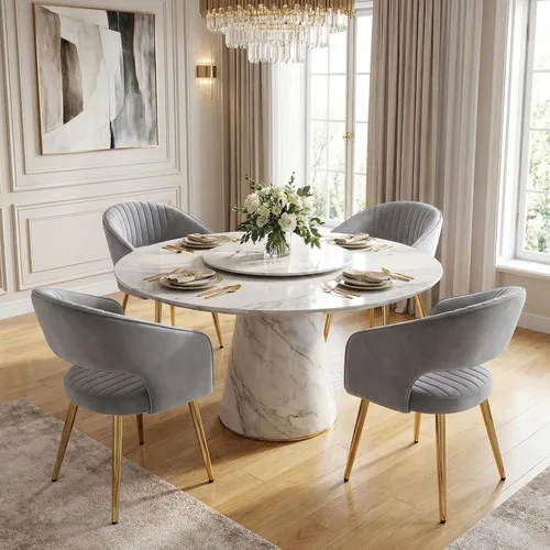 Miniatura 32 de Juego de 2 sillas de comedor modernas, tapizadas de piel sintética dorada con respaldo hueco, sillas de cocina con reposabrazos decorativos