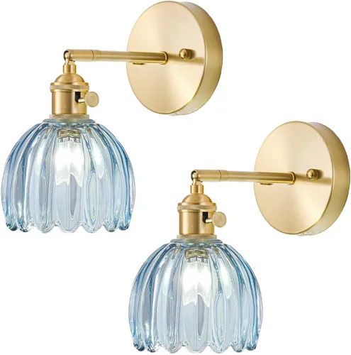Miniatura 11 de Juego de 2 apliques de pared enchufables, apliques de pared vintage con pantalla de cristal transparente de tulipán, aplique de pared