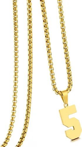 Miniatura 165 de Collar de Número Dorado para Hombre, Cadena de Acero Inoxidable con Colgante de Número para Atletas, Joyería Deportiva Personalizada para Niños