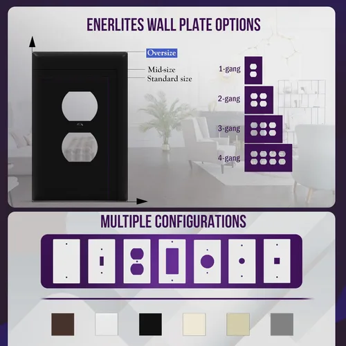 Miniatura 5 de ENERLITES Placa de pared dúplex para tomacorriente para receptáculos, cubierta de toma de corriente eléctrica jumbo, acabado brillante, de gran Negro