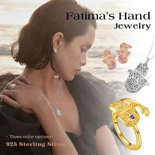 Miniatura 8 de Evil Eye Hamsa Hand of Fatima Lotus Yoga Buddha AnilloPendientesColgante Collar de Plata de Ley 925 Plata de Ley 925 Chapado en Oro de 18 KtOro Rosa