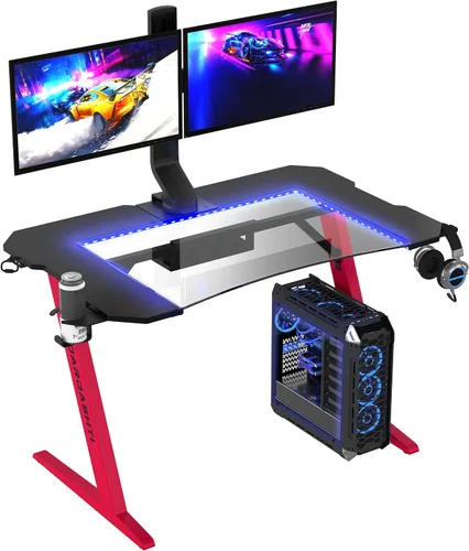 Miniatura 6 de Atlantic Dardashti Z1-21 - Escritorio para juegos para computadora, escritorio de oficina en casa, estación de trabajo en forma de Z con soporte