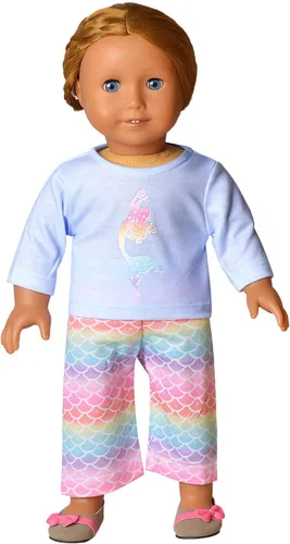 Miniatura 7 de QPANCY Conjunto de pijamas a juego para niñas y muñecas, pijamas de manga larga para otoño e invierno