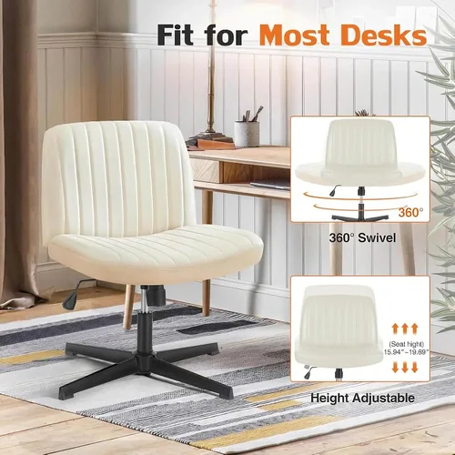 Miniatura 6 de Silla Criss Cross, Silla de Escritorio sin Brazos sin Ruedas, Silla de Oficina con Patas Cruzadas, Silla de Tocador Giratoria, Silla de Trabajo