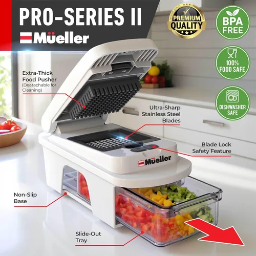 Miniatura 2 de Mueller Pro-Series Todo en Uno, Rebanadora Mandolina de 12 Cuchillas para Cocina, Picador de Alimentos, Rebanador de Verduras y Espiralizador, Arena