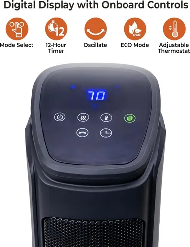 Miniatura 5 de Comfort Zone Calentador de espacio oscilante de 30 pulgadas con control remoto, calentador de cerámica de alta velocidad de 1500 W para habitaciones