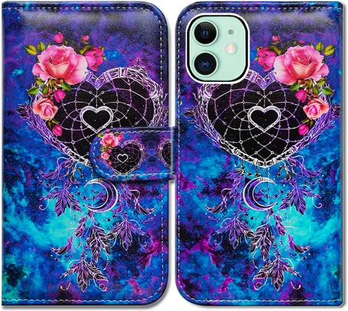 Miniatura 27 de Bcov - Funda para iPhone 13, funda tipo cartera de cuero verde con diseño de pájaro negro, funda con solapa y soporte con ranura para tarjetas