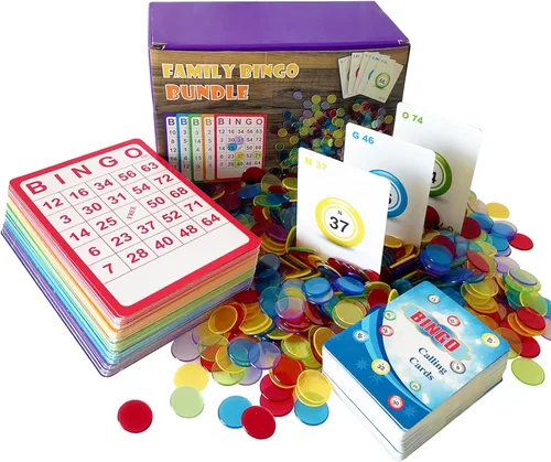 Juego Completo de Bingo Yuanhe - 100 Tarjetas de Bingo, 1000 Fichas y Baraja de Tarjetas de Llamada para Familia, Grandes Grupos, Fiestas, Noches de