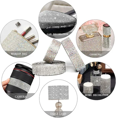 Miniatura 7 de 5 rollos de cinta autoadhesiva de diamantes de imitación con cristal, cinta de diamantes bling con pegatinas de 2 mm para manualidades, bodas