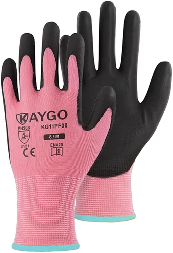 Miniatura 49 de KAYGO KG11PB - Guantes de seguridad con revestimiento delgado de poliuretano, tejido sin costuras, agarre suave en palma y dedos, para trabajo Verde
