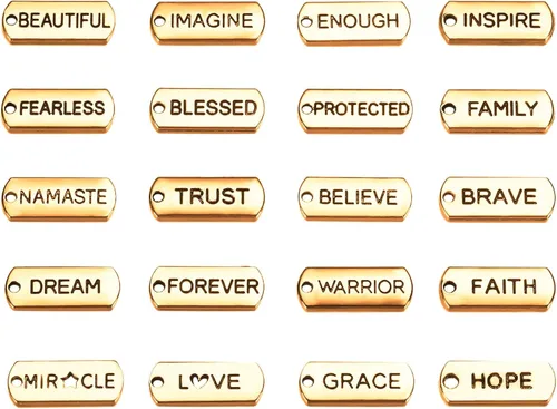 Miniatura 6 de Hicarer Dijes de palabras grabadas motivacionales, accesorios para hacer joyas, collares, pulseras, llaveros (dorado, 80 unidades)