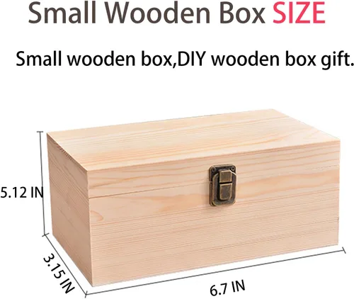 Caja de madera de cerezo artesanal sin terminar, 6.7 x 5.1 x 3.1 pulgadas, caja de almacenamiento con cerradura para artes y manualidades,