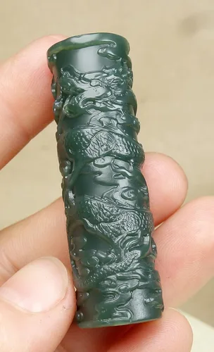 Miniatura 6 de China Natural Hetian Nefrita Verde Jade Tallado Dragón Real Colgante Amuleto