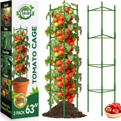 Miniatura 15 de Halatool Paquete de 8 Jaulas Verdes para Tomates, Hasta 63 pulgadas (5.2 pies) Soporte Alto Ajustable para Plantas de Tomate, Estacas de Jardín