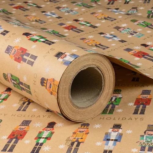 RUSPEPA Papel de Regalo de Navidad, Rollo Jumbo de Papel Kraft - Diseño de Soldado Cascanueces para Envolver Regalos de Vacaciones - 30 Pulgadas x