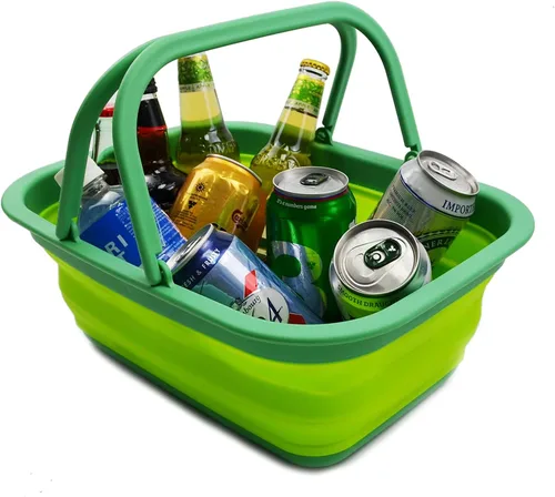 Miniatura 2 de SAMMART Tina de plástico plegable con asa de 9.2 L (2.3 galones) – Cesta de picnic portátil al aire libre – Lavabo plegable para lavar platos, Verde