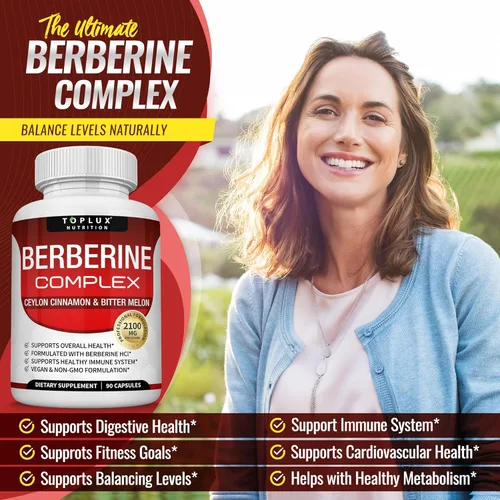 Miniatura 4 de Toplux Berberina con canela de Ceilán y melón amargo 2100 mg – Suplemento de berberina HCL de alta pureza al 97% que apoya la salud general