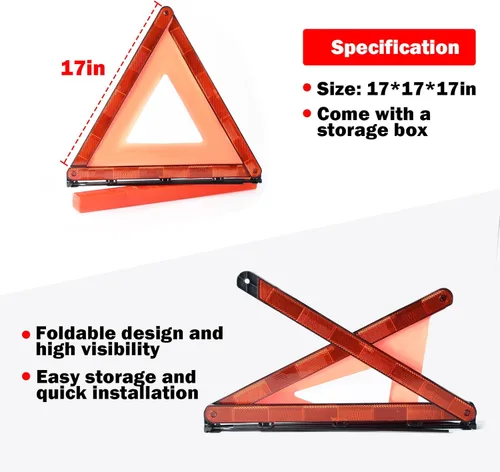 Miniatura 5 de Triángulos de advertencia de emergencia, paquete de 6 con embalaje plegable, kit de advertencia triangular reflectante de advertencia, triángulo