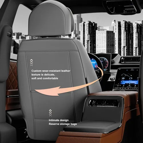 Miniatura 5 de ASLONG 5 piezas 2025 Fundas para asientos delanteros y traseros de auto, accesorios para el interior del auto con cuero Nappa resistente al agua Gris