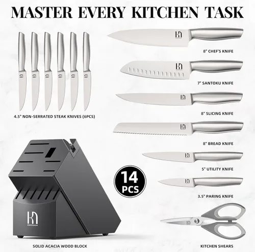 Miniatura 6 de KnifeSaga Juego de cuchillos de cocina premium, juego de 14 piezas de acero inoxidable japonés de alto carbono, afilado duradero, juego de cuchillos