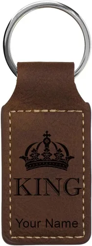 Miniatura 26 de Llavero rectangular, corona de rey, grabado personalizado incluido, Bambú