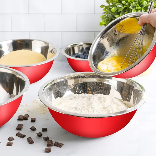 Miniatura 5 de WHYSKO Meal Prep - Juego de tazones para mezclar de acero inoxidable, organizadores para el hogar, el refrigerador y la cocina, ecológicos, Rojo