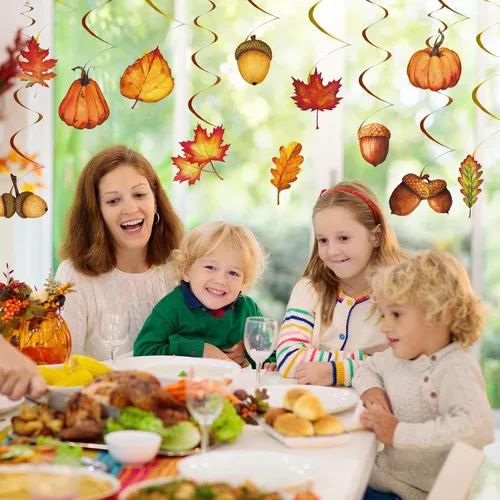 Miniatura 5 de Whaline 32 piezas de remolino colgante de otoño, calabaza, hoja de arce, piña, remolino, decoración para colgar en el techo, remolinos de fiesta