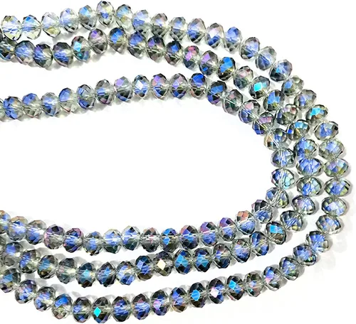 Miniatura 2 de 620 piezas de cuentas de cristal facetado Briolette, cuentas de rondelle azules facetas de 4 mm, 5 hebras, tamaño de agujero 1 mm, ideal para hacer