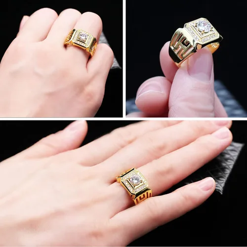 Miniatura 3 de Uloveido Anillos anchos cuadrados brillantes chapados en platino y oro con circonita cúbica brillante, anillos de boda para hombres JX001, talla 7