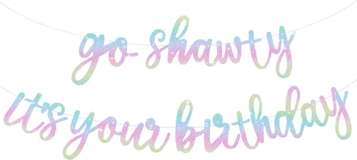 Miniatura 23 de BEISHIDA Pancarta de Oro Rosa "Go Shawty It's Your Birthday" - NO DIY - Pancarta de Feliz Cumpleaños con Purpurina Temática Hip Hop - Pre-Ensartada