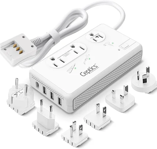 Miniatura 10 de Adaptador de viaje Ceptics, de EE. UU. a Japón, Filipinas, con doble USB, tipo A, ultra compacto All in One - 2 USB + 2 US Sockets Blanco