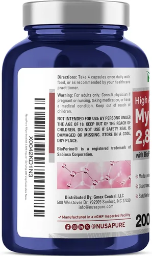Miniatura 3 de NusaPure Myo-Inositol - Apto para vegetarianos/veganos, sin OMG - 2800 mg, 200 cápsulas