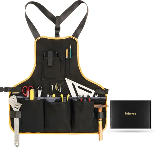 Delantal de herramientas de trabajo para hombres y mujeres, longitud del torso con 21 bolsillos para herramientas, delantal de lona duradero, Naranja