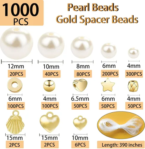Miniatura 2 de 1000 cuentas de perlas para hacer joyas, kit de bricolaje de cuentas espaciadoras plateadas, kit de fabricación de pulseras de la amistad para niñas