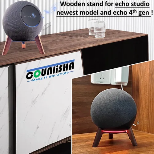 Miniatura 6 de Soporte de madera real para Echo Studio (nuevo modelo) 2025, Echo (4ª generación), altavoz casero, soporte de trípode de escritorio protege Alexa