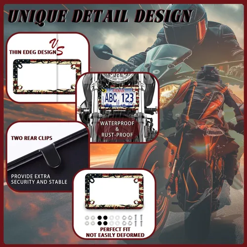 Miniatura 5 de Marco de placa de motocicleta con cruz de Jesús, bandera estadounidense, de acero inoxidable, divertido soporte para placa de motocicleta, soporte