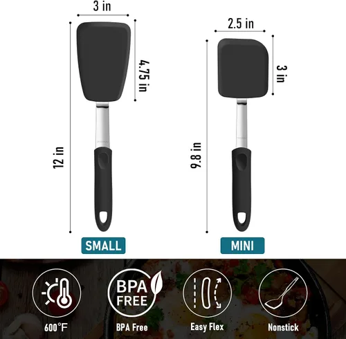 Miniatura 3 de GEEKHOM - Juego de 2 espátulas de silicona, resistentes al calor, flexibles, para utensilios de cocina antiadherentes, utensilios de cocina
