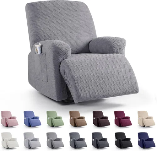 Miniatura 19 de KinCam Fundas para sillón reclinable, fundas elásticas para sillas reclinables, fundas para sofá reclinable de jacquard a rayas, protectores